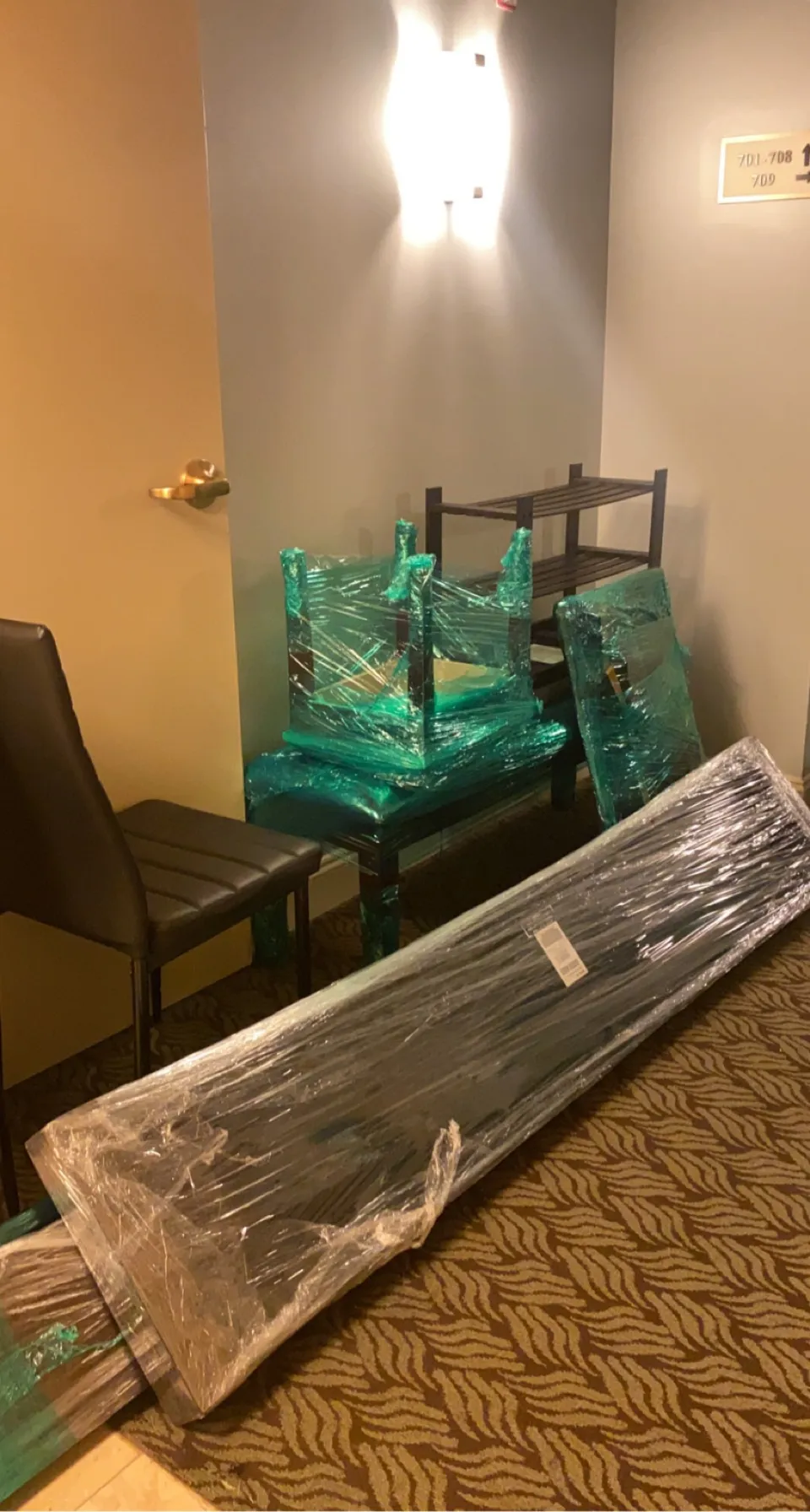 Hotel corridor staging, everything wrapped