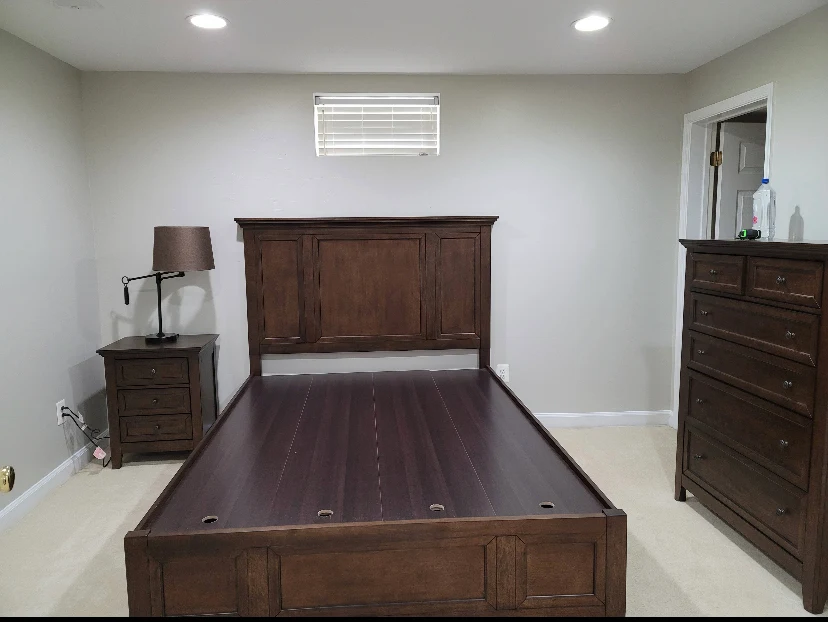 Solid wood bedroom set rebuilt downstairs
