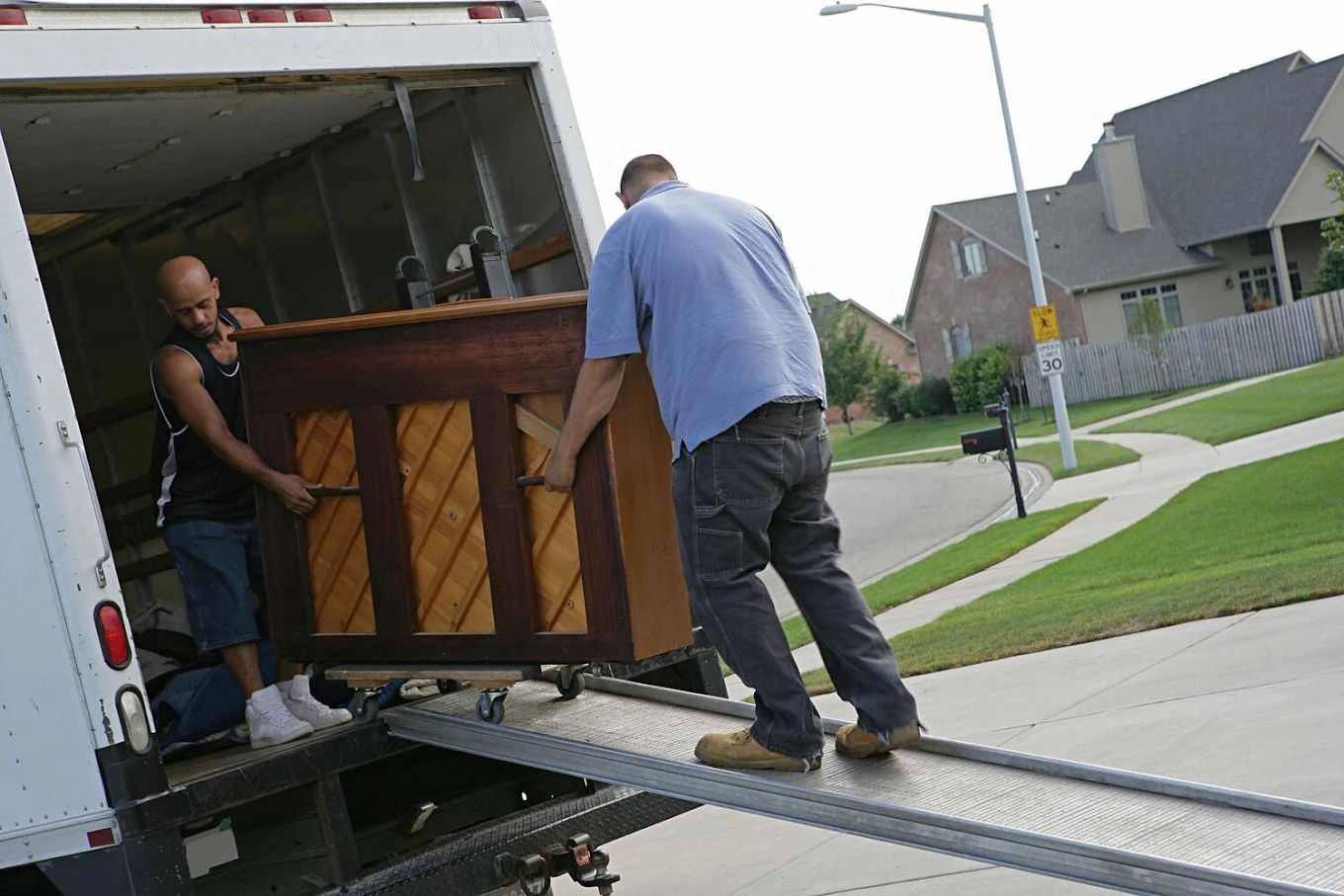 Upright piano down the ramp